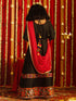 Girl's' Navratri Special Black Anarkali Kurta With Red Dupatta Set